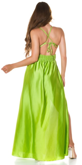 Satinlook Maxi dress with XL leg slit Green